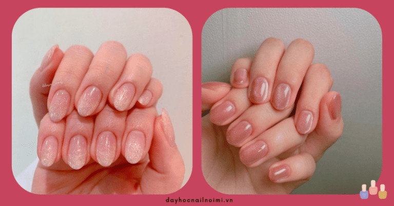 Móng tay màu hồng nude nhũ sang trọng cho sự kiện đặc biệt