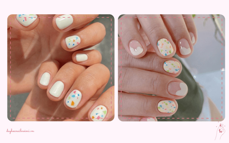 Khám Phá Những Mẫu Móng Tay Sang Trọng, Tinh Tế Năm Nay Móng tay màu trắng họa tiết màu liti