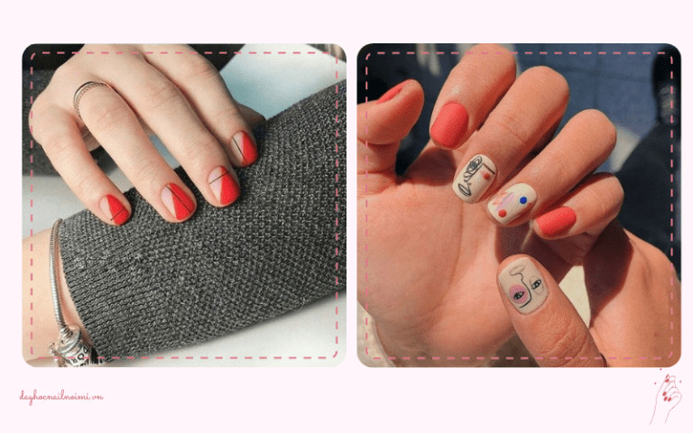 Móng tay nhẹ nhàng màu đỏ nhám