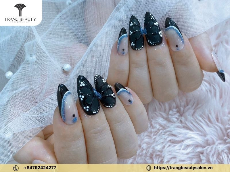 Móng tay sơn gel đẹp đơn giản tone đen