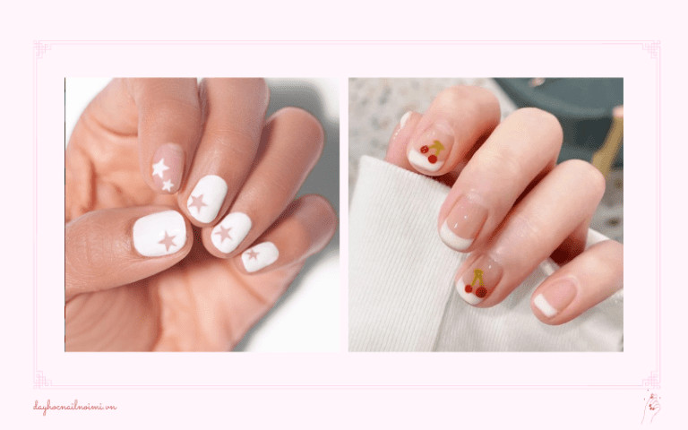 Khám Phá Những Mẫu Móng Tay Sang Trọng, Tinh Tế Năm Nay Móng tay trắng phối hồng có họa tiết