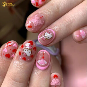 Móng tay trẻ em đẹp với mẫu Nail cute Hello Kitty cho móng ngắn đáng yêu