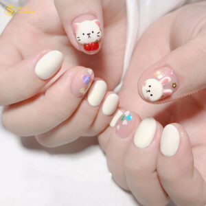 Móng tay trẻ em đẹp với mẫu nail mèo đắp bột tinh xảo