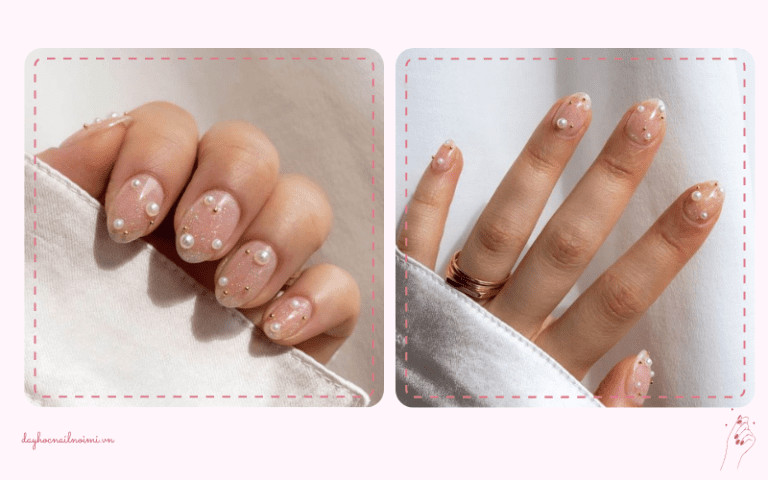 Khám Phá Những Mẫu Móng Tay Sang Trọng, Tinh Tế Năm Nay Móng tay trong suốt đính ngọc trai