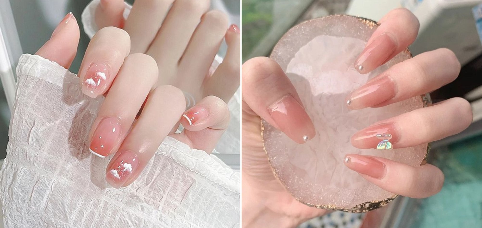 Móng tay xinh hồng nhạt giữ vẻ hồn nhiên, trong sáng