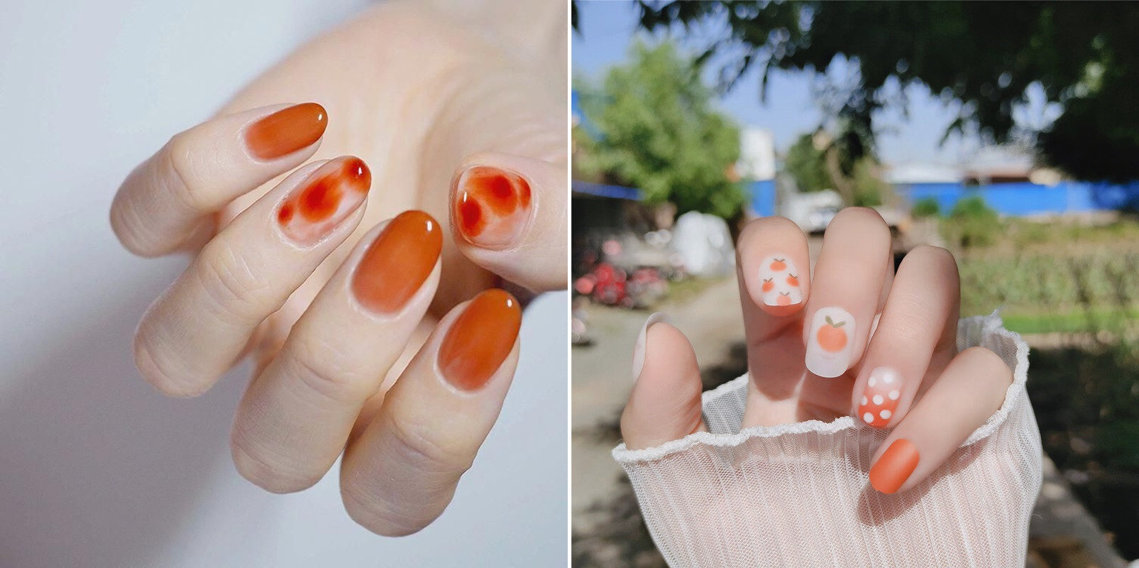 Móng tay xinh màu cam đất ấm áp, phù hợp công sở
