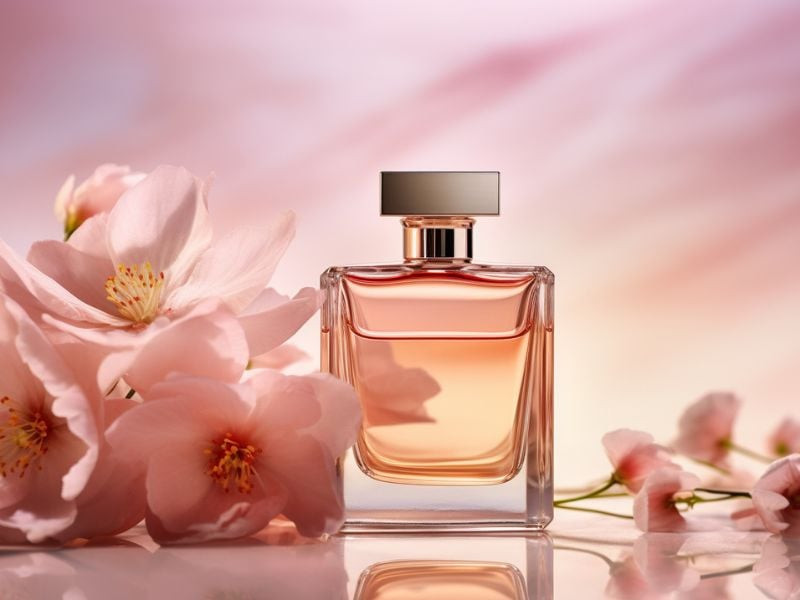 Hướng Dẫn Tẩy Móng Tay Sơn Gel An Toàn Và Hiệu Quả Một chai nước hoa đang được sử dụng để thấm vào bông gòn, minh họa việc tẩy móng tay sơn gel bằng nước hoa
