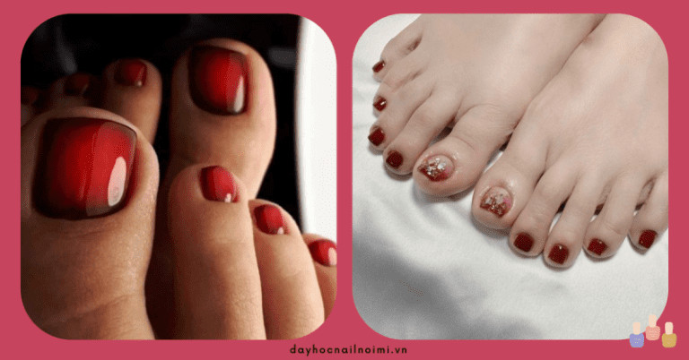 Nail chân đỏ mận ombre tinh tế