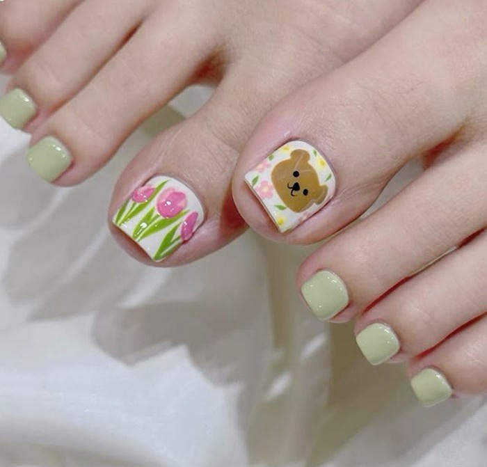 nail chân hình gấu siêu đẹp