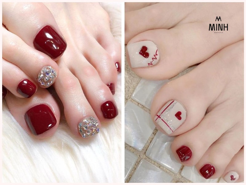 Nail chân màu đỏ nổi bật, biểu tượng của sự quyến rũ và tự tin cho da ngăm