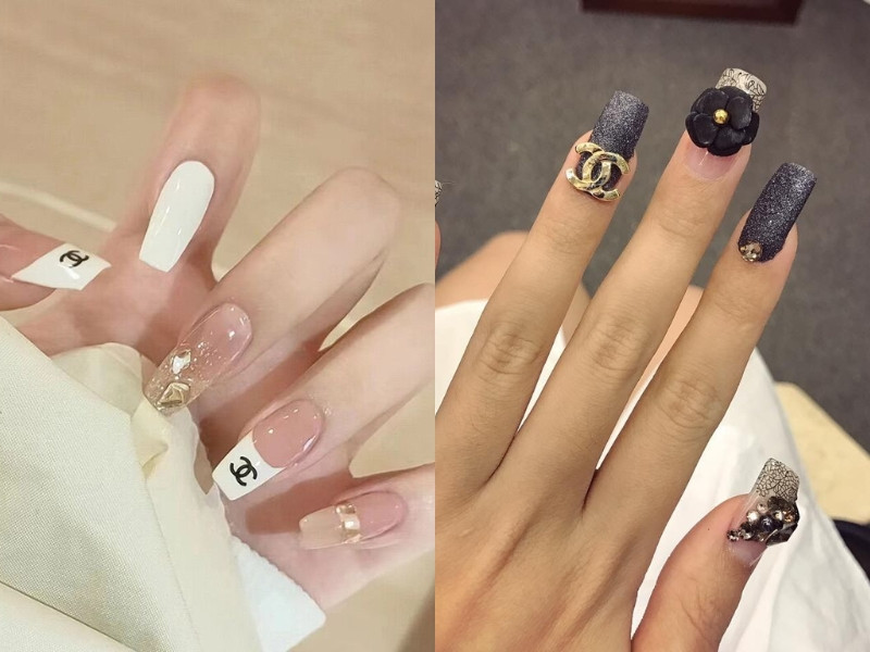 Nail Chanel tối giản với màu hồng nude và chi tiết nhỏ tinh tế