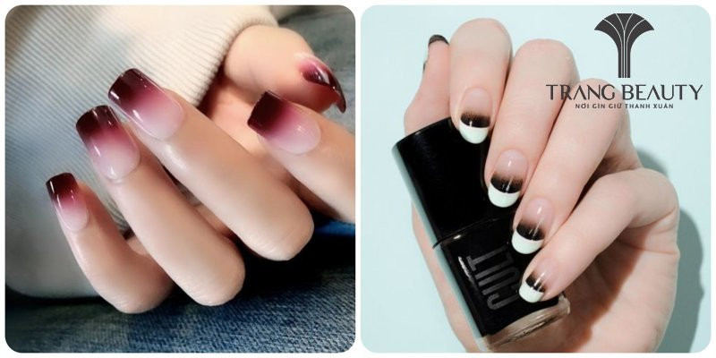 Nail đầu móng tay trắng French chuyển sắc với các tông màu hồng đất, tạo cá tính nhẹ nhàng