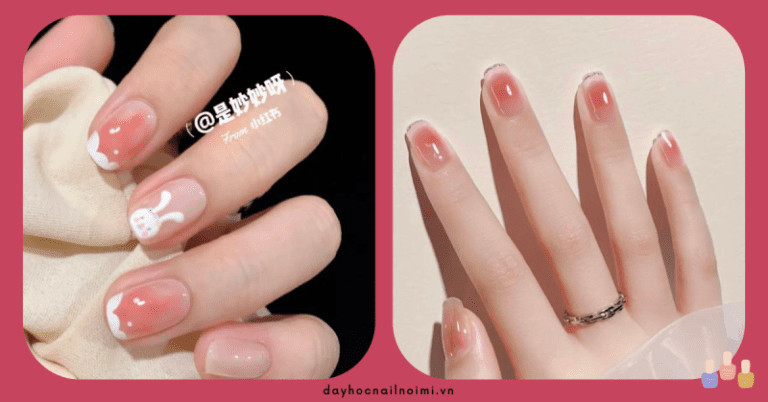 Nail hồng đào sơn loan kết hợp hình thỏ tinh nghịch