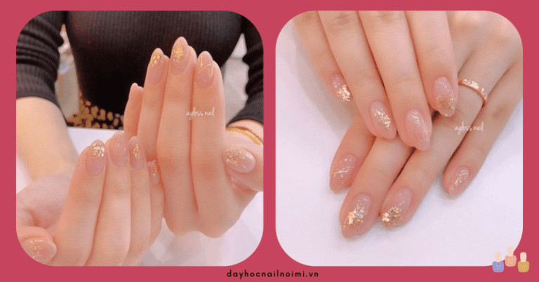 Nail hồng kết hợp kim tuyến vàng sang trọng