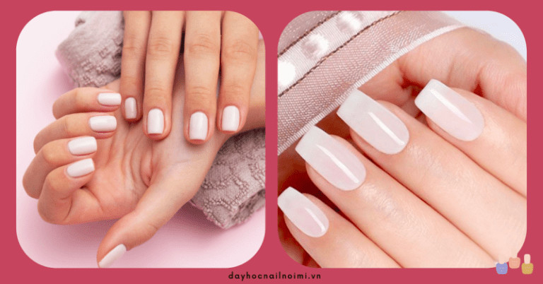 Nail hồng trắng phối hợp hài hòa