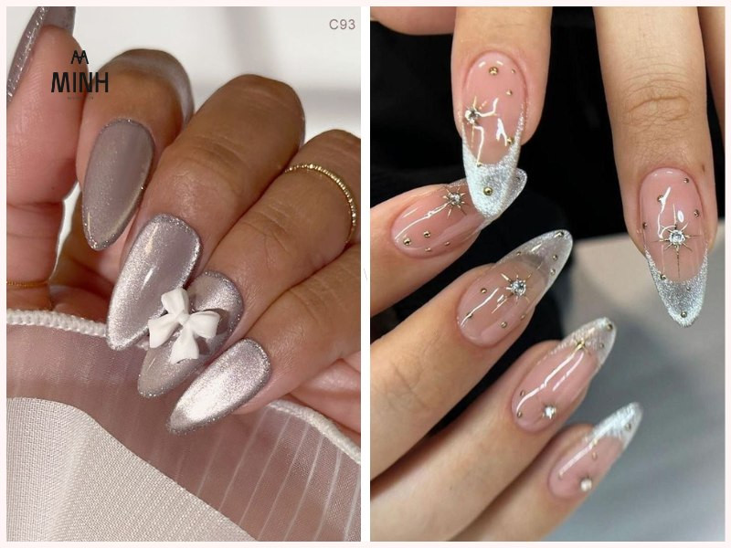 Nail mắt mèo ánh trăng đính đá trendy và tinh xảo