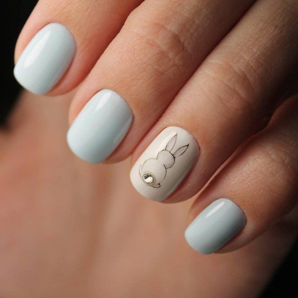 Nail pastel hình thỏ con màu hồng và trắng đáng yêu