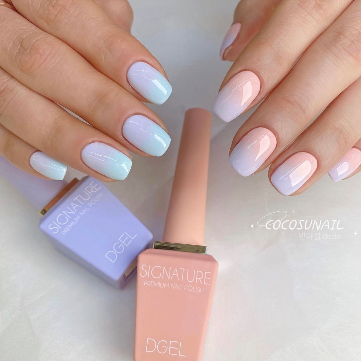 Nail pastel ombre hồng và xanh chuyển màu mượt mà