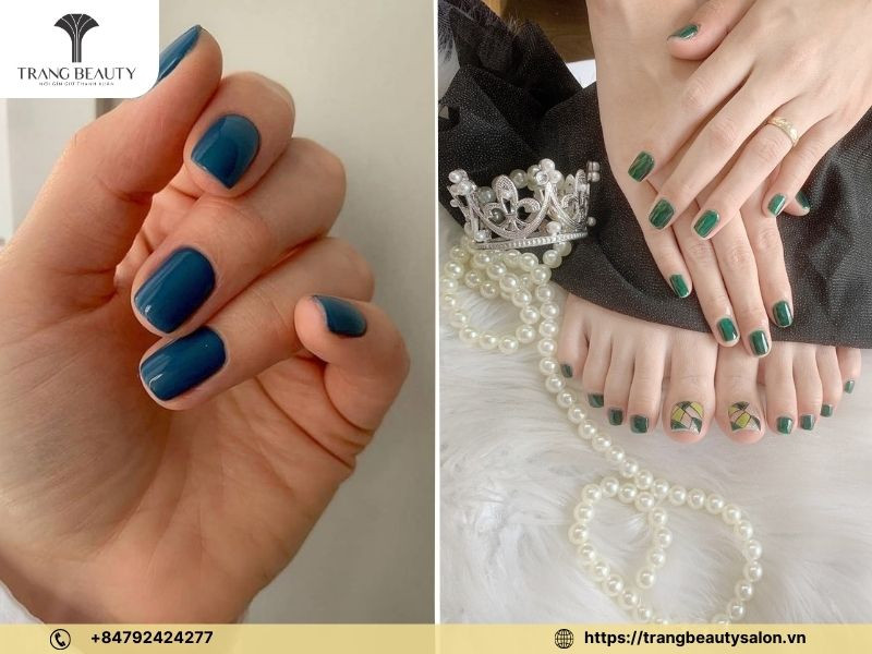 Nail sơn móng tay đẹp 2024 màu xanh cổ vịt nhã nhặn