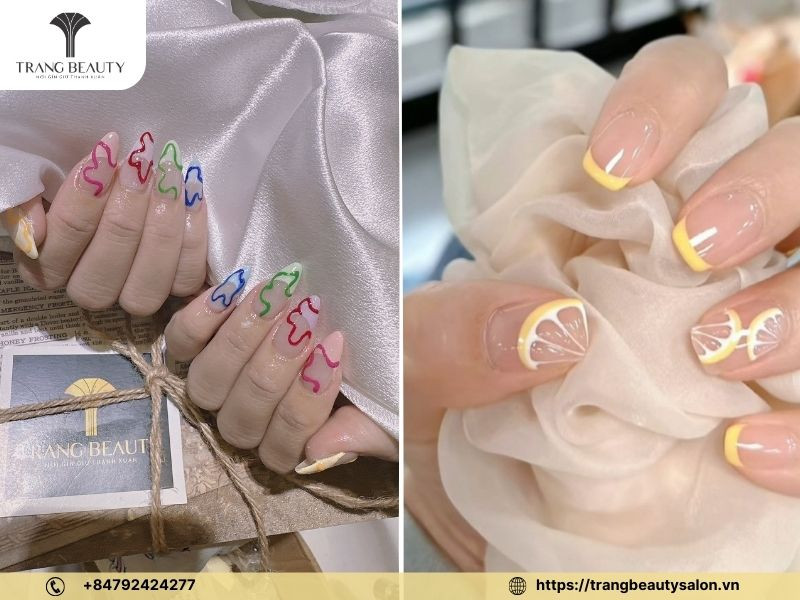 Nail sơn móng tay đẹp 2024 trong suốt họa tiết hoa quả