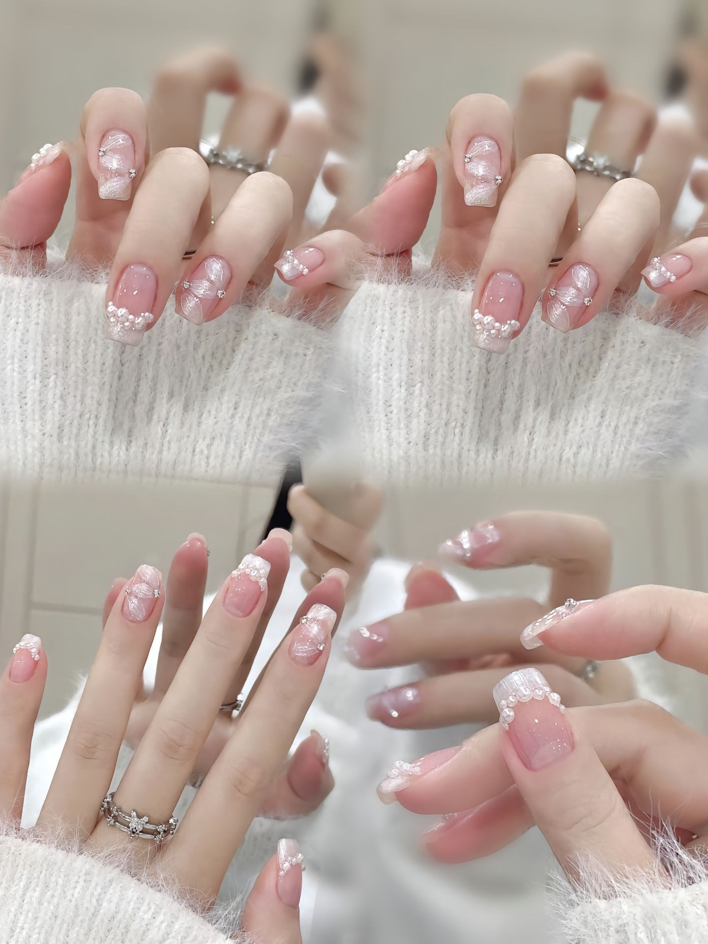 Nail thạch anh hồng lấp lánh nổi bật khi dự tiệc