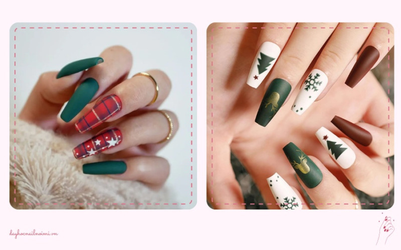 Nail xanh và đỏ tạo không khí Noel
