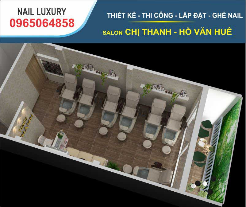 Nội thất tiệm nail hiện đại trên đường Hồ Văn Huê tạo không gian mở