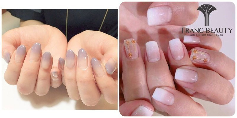 Sơn đầu móng tay dáng vuông chuyển màu dịu dàng