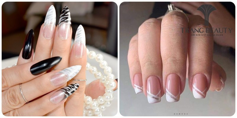 Sơn đầu móng tay kẻ sọc đen trắng độc đáo
