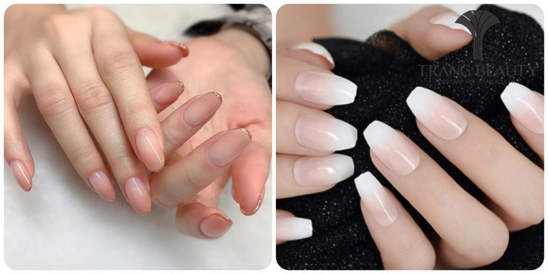 Sơn đầu móng tay trắng kiểu ombre pha hồng nhạt, mang đến sự thanh lịch, nữ tính