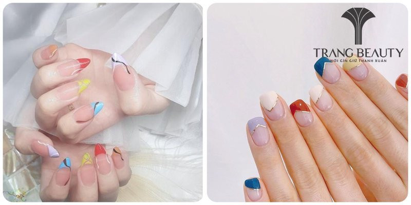 Sơn đầu móng tay trang trí nửa móng với đường cong độc đáo