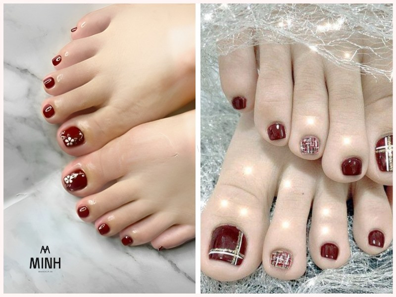 Sơn móng chân màu đỏ rượu đất, mang đến vẻ đẹp sang trọng cho da ngăm