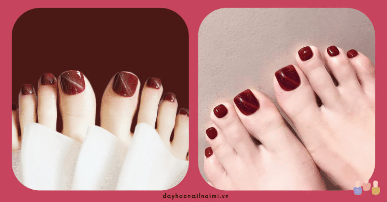 Sơn móng chân màu đỏ rượu mắt mèo độc đáo