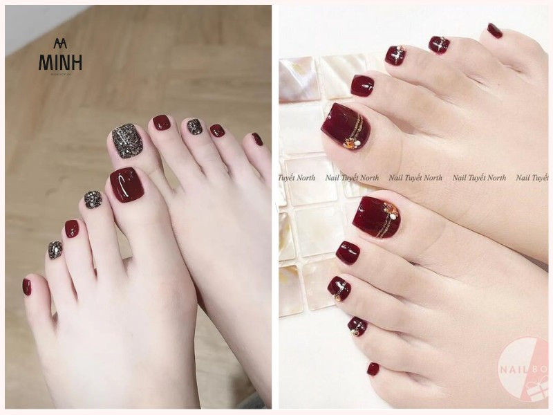 Sơn móng chân màu đỏ rượu sang chảnh tôn lên vẻ đẹp quý phái