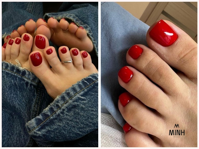 Sơn móng chân màu đỏ tươi rực rỡ và đầy năng lượng