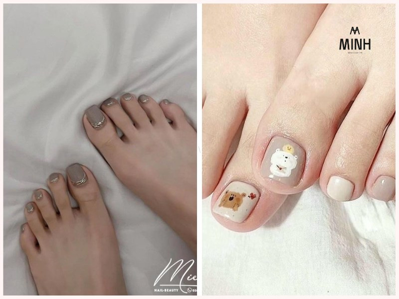 Sơn móng chân màu nâu nhạt, tạo điểm nhấn ấm áp và tự nhiên cho da ngăm