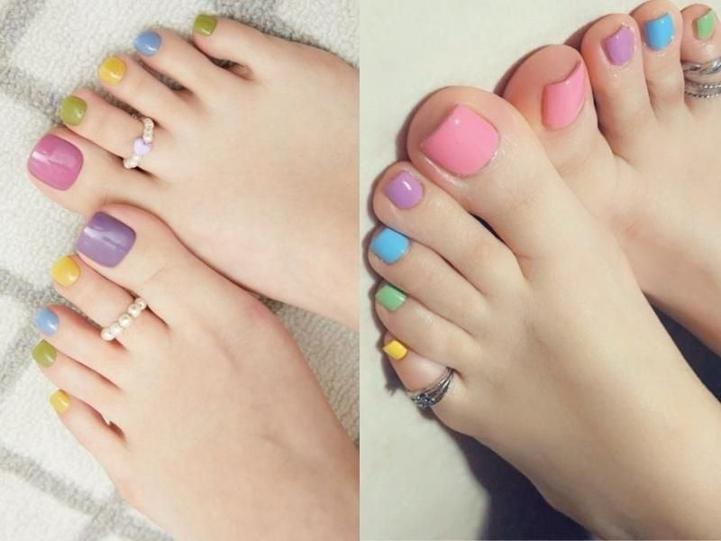 Sơn móng chân màu nâu phối sắc hiện đại
