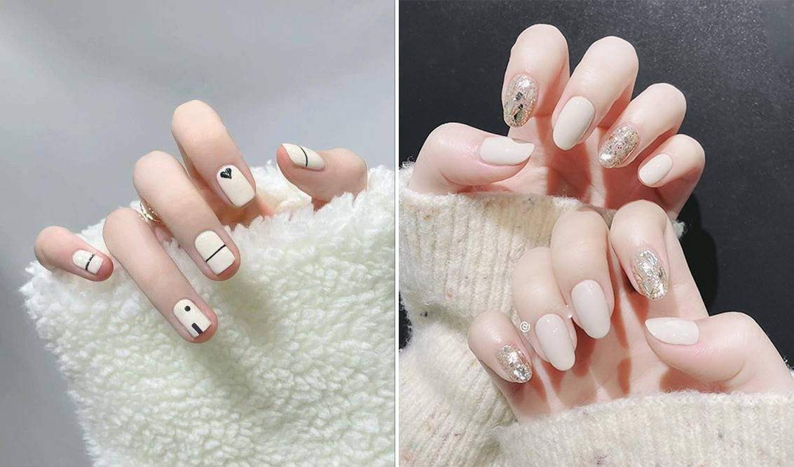 Sơn móng tay dễ thương màu trắng sữa trẻ trung