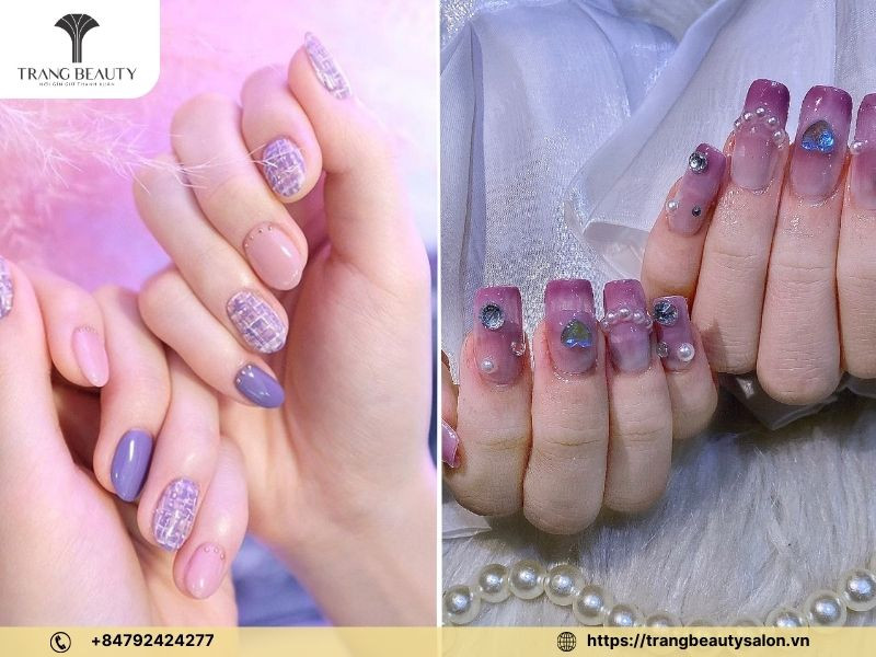 Sơn móng tay đẹp 2024 màu tím pastel lãng mạn