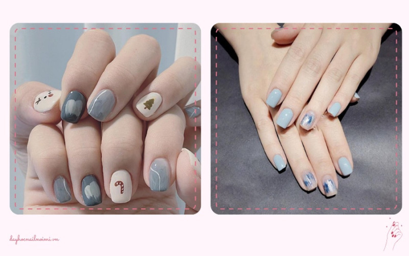 Sơn móng tay đẹp nhẹ nhàng đính đá màu xanh ngọc