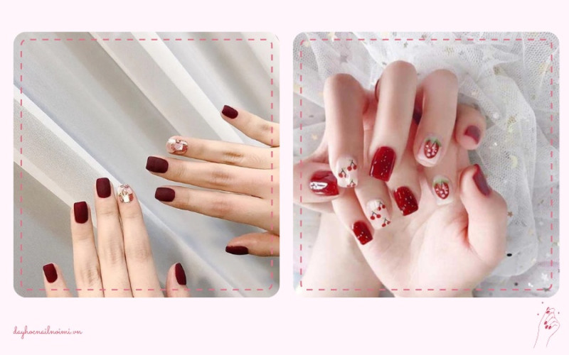 Sơn móng tay đẹp nhẹ nhàng hình vẽ đáng yêu cho Tết