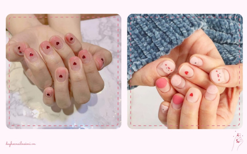 Sơn móng tay đẹp nhẹ nhàng hình vẽ đơn giản trên móng ngắn