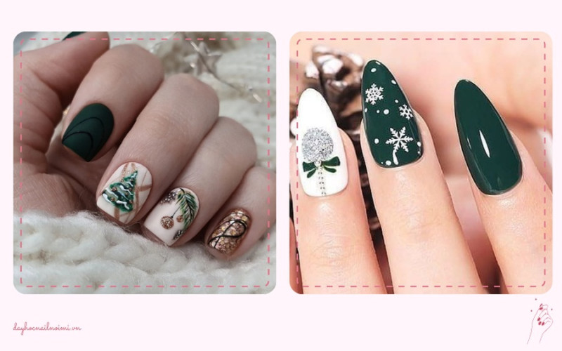 Sơn móng tay đẹp nhẹ nhàng họa tiết bông tuyết Noel