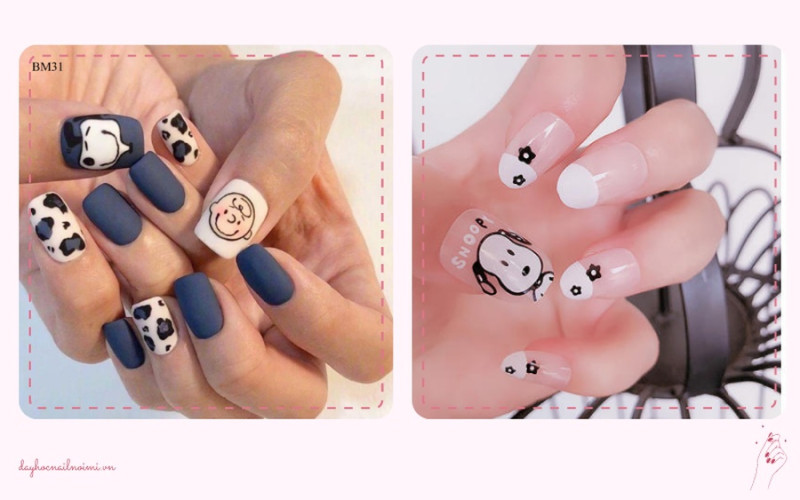 Sơn móng tay đẹp nhẹ nhàng họa tiết Snoopy