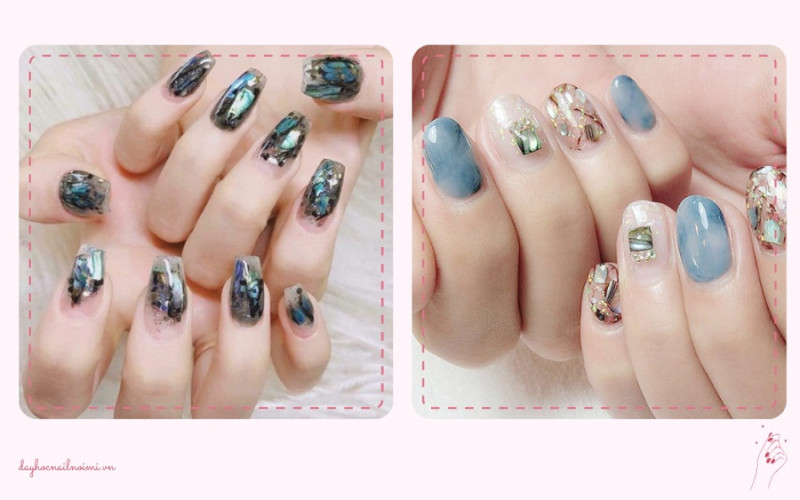Sơn móng tay đẹp nhẹ nhàng họa tiết xà cừ cho tiệc tùng