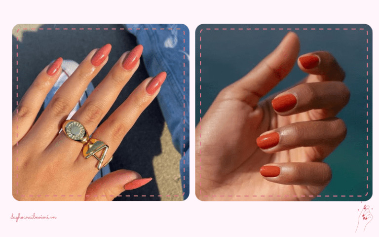 Sơn móng tay đẹp nhẹ nhàng màu cam đất ấm áp