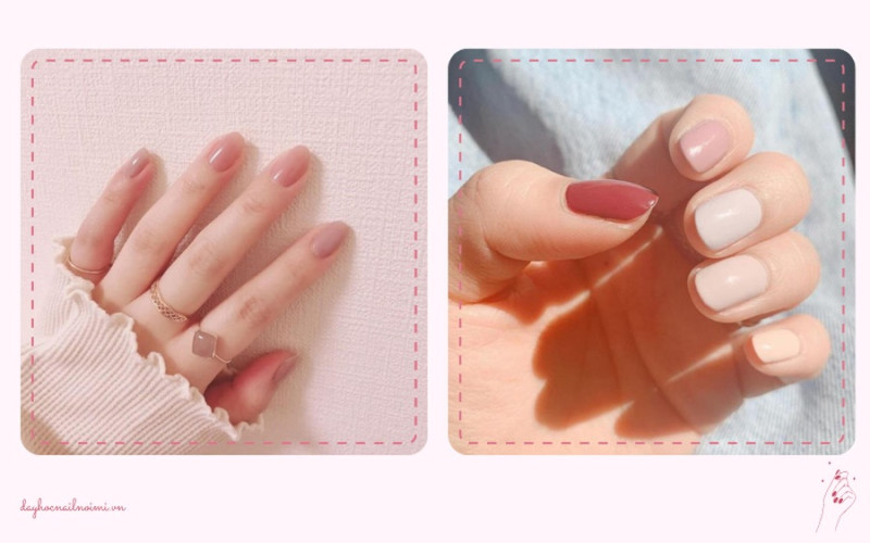 Sơn móng tay đẹp nhẹ nhàng màu nude hoặc pastel cho học sinh, sinh viên
