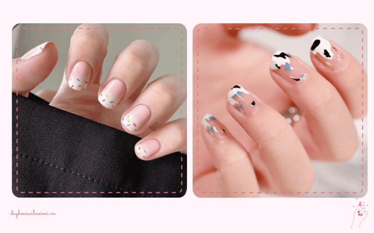 Sơn móng tay đẹp nhẹ nhàng màu trắng sữa vẽ đầu móng