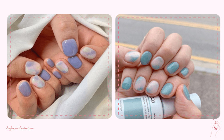 Sơn móng tay đẹp nhẹ nhàng màu xanh ombre