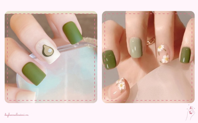 Sơn móng tay đẹp nhẹ nhàng móng ngắn màu xanh bơ